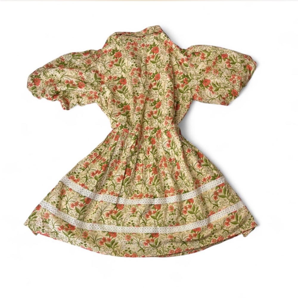 Green Notched Collar Puff Sleeve Mini Dress - Picture 4 of 5
